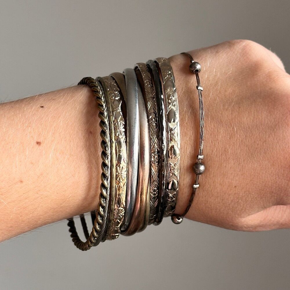 Set of Vintage Mixed Metal Bangle Bracelet Stack (Boho / Costume Jewelry)